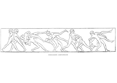 Ancient Egyptian Depiction Of Gymnastic Exercises Coloring Page